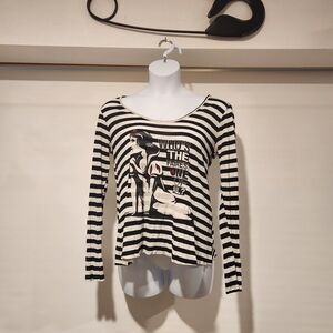 Disney Black and White Striped Snow White  Long-Sleeve Graphic Tee